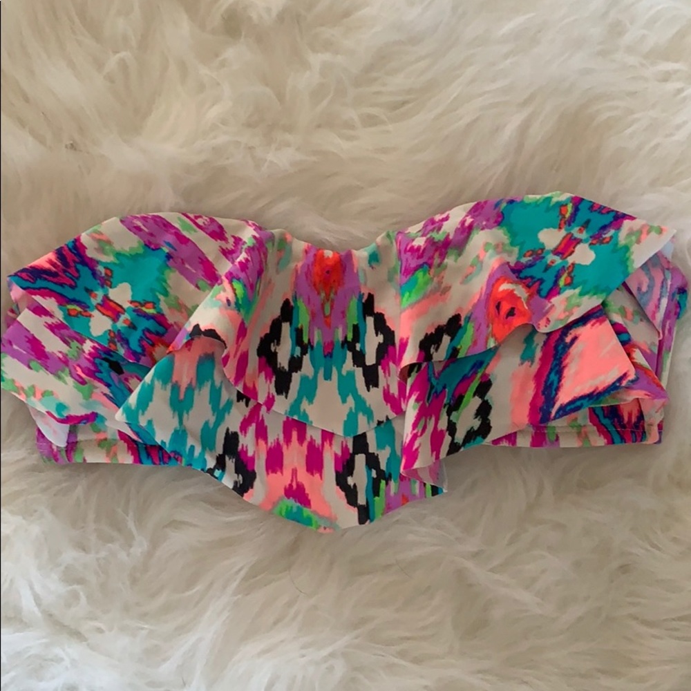 Colorful Ruffle Strapless Bikini Top